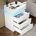 thumbnail image 2 of Nightstand with Charging Station and LED Lights,Night Stand with 3 Drawers and Shelf, Modern Bedside Table End Table Side Table with Storage,White, 2 of 9