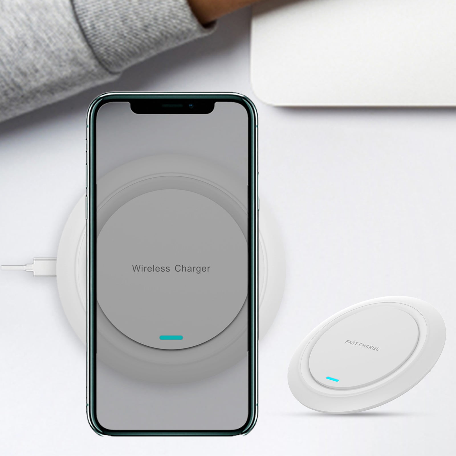 Oliegs Heated Blanket 15W Wireless Charger Round Desktop Wireless Charger Portable Outdoor Travel Charger Chocolate