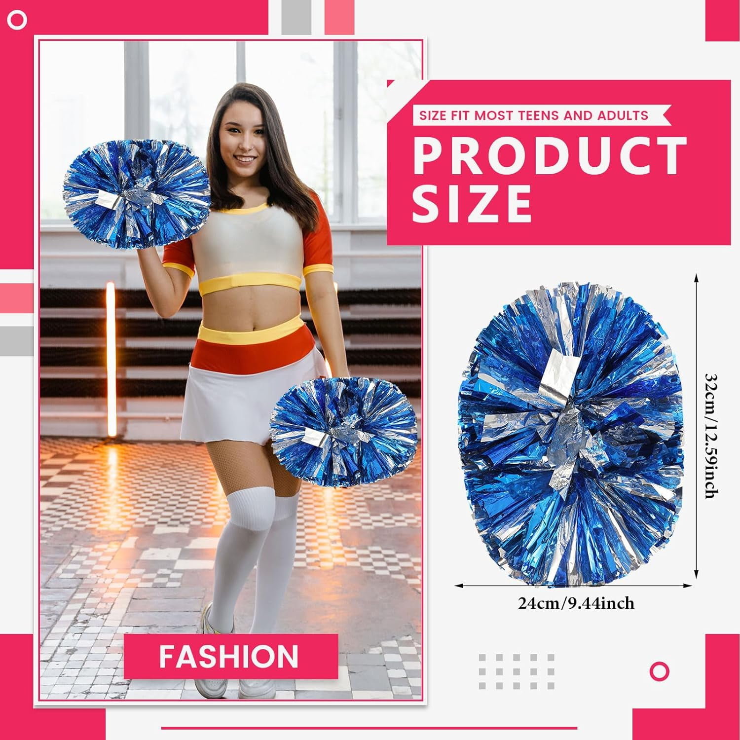 20 PCS Metallic Cheerleading Pom Pom for Team Spirit Sports Dance Cheering Kids Adults.