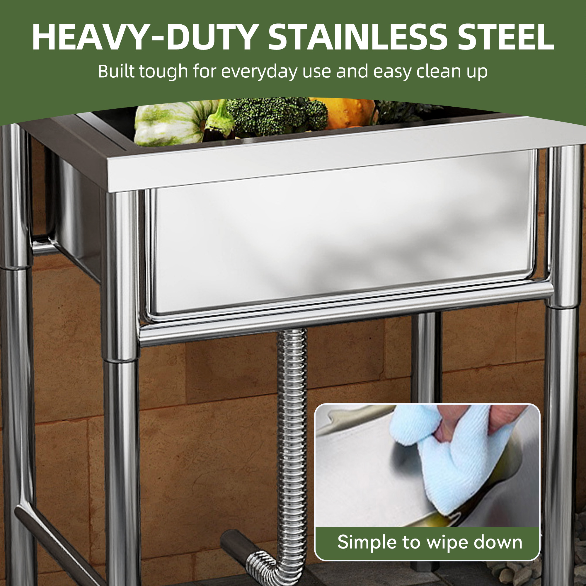 Uforic Stainless Steel Utility Sink, Single Bowl NSF Commercial Sink for Restaurant Laundry Bathroom Garage