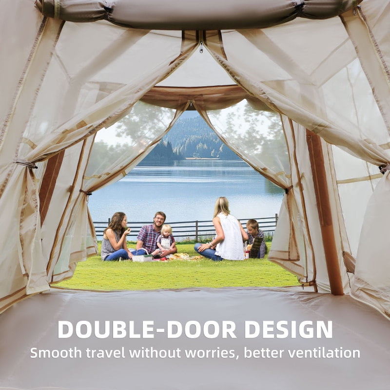 Beige 5.76 ㎡   Inflatable Camping Tent (4-Season: Canopy+Hand Pump, 2-3 Person Waterproof Oxford, Easy Setup Glamping Tent)