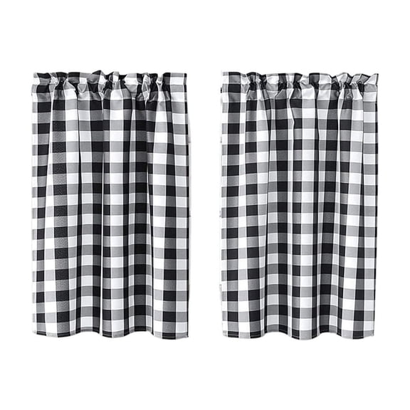 Tunhigl Plaid Printed 2-Piece Curtain Set, Light Filtering Window Curtains For Bedroom Kitchen Cafe
