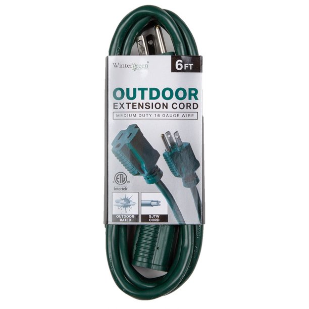 Wintergreen Lighting 16/3 SJTW Outdoor Medium Duty Extension Cord, Green, 6Foot
