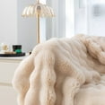 thumbnail image 3 of AUQ Plush Blanket Faux Rabbit Fur Throw Blanket Textured Design Fuzzy Blanket,Beige, 3 of 4