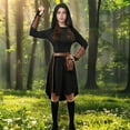 thumbnail image 6 of GTMEDT Women Medieval Retro Hooded Dress Renaissance Style Costume Gothic Hooded Robe with Waist Bag Belt Arm Guards and Knee High Socks（Black,XL), 6 of 6