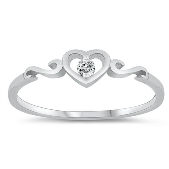 White CZ Solitaire Heart Filigree Swirl Love Sterling Silver Ring 925 Jewelry Female Size 9