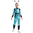 thumbnail image 5 of iiniim Girls Dance Outfit Metallic Long Sleeve Zip Neck Jumpsuit with Hair Hoop Sky Blue Black 12, 5 of 7