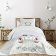 thumbnail image 3 of Ambesonne White Quilted Bedspread Set 2 Pcs, Retro Married Couple Car, Twin Size, Grey Red White, 3 of 6