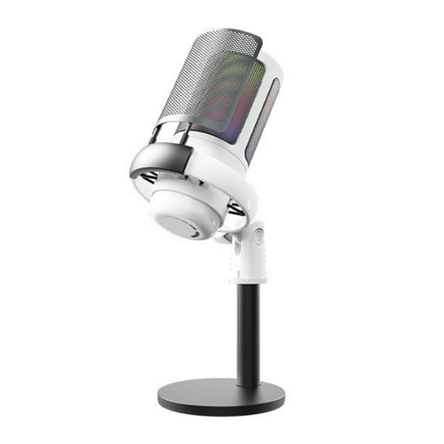 Graflsoa White ME6P RGB USB Microphone with Cardioid Pickup, Adjustable Volume, Mute, Plug & Play, Monitoring for Video Calls, Singing, Mobile Live Streaming