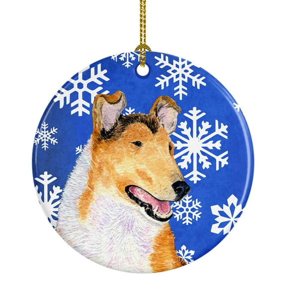 Carolines Treasures SS4608-CO1 Collie Smooth Winter Snowflakes Holiday Ceramic Ornament 3 in multicolor