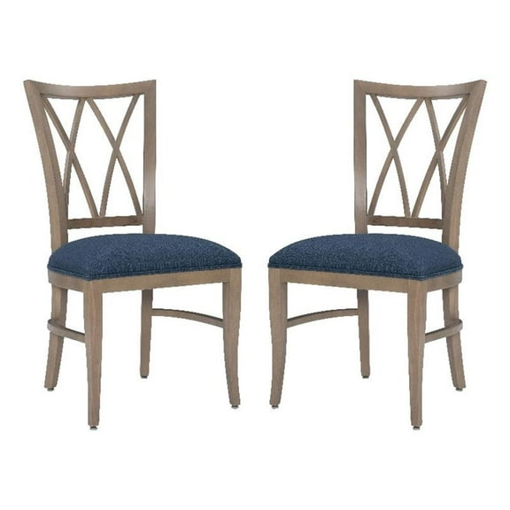 Linon Cameron Set of Two Lattice Back Dining Chairs Padded Seats in Natural Wood