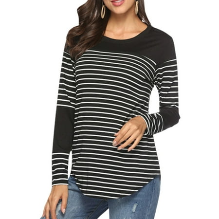 

MAWCLOS Women Stripe Fall Tunic Top Maternity Pregnancy Longline Shirt Casual Long Sleeve Crew Neck Breastfeeding Nursing Blouse