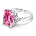 thumbnail image 4 of Gem Stone King 925 Sterling Silver Pink Created Sapphire Ring for Women (6.78 Cttw, Emerald Cut 12X10MM, Available in Size 5, 6, 7, 8, 9), 4 of 6