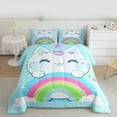 thumbnail image 2 of Manfei Cartoon Blue Kitten Queen Comforter Set, Cute Cat Animal Bedding Sets, Princess Rainbow Reversible Bedding Comforter Set, Microfiber Bedroom Decor, 3 Pieces, 2 of 8