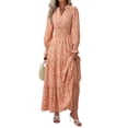 thumbnail image 1 of Vestido PRETTYGARDEN 2025 Floral Naranja Cuello en V Manga Larga XXL, 1 of 4