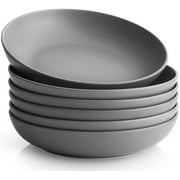 Y YHY Pasta Bowls Set of 6, Salad Serving Bowls Large, Ceramic Soup Bowls 30 Ounces, Grey Matte