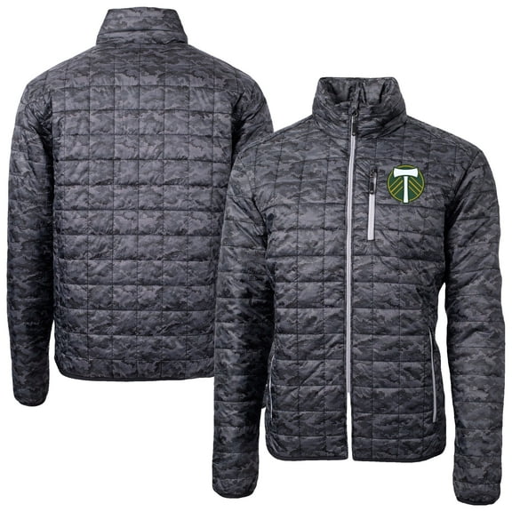 Men's-Cutter & Buck Black Portland Timbers Rainier PrimaLoft Eco Insulated Full-Zip Printed Puffer Jacket