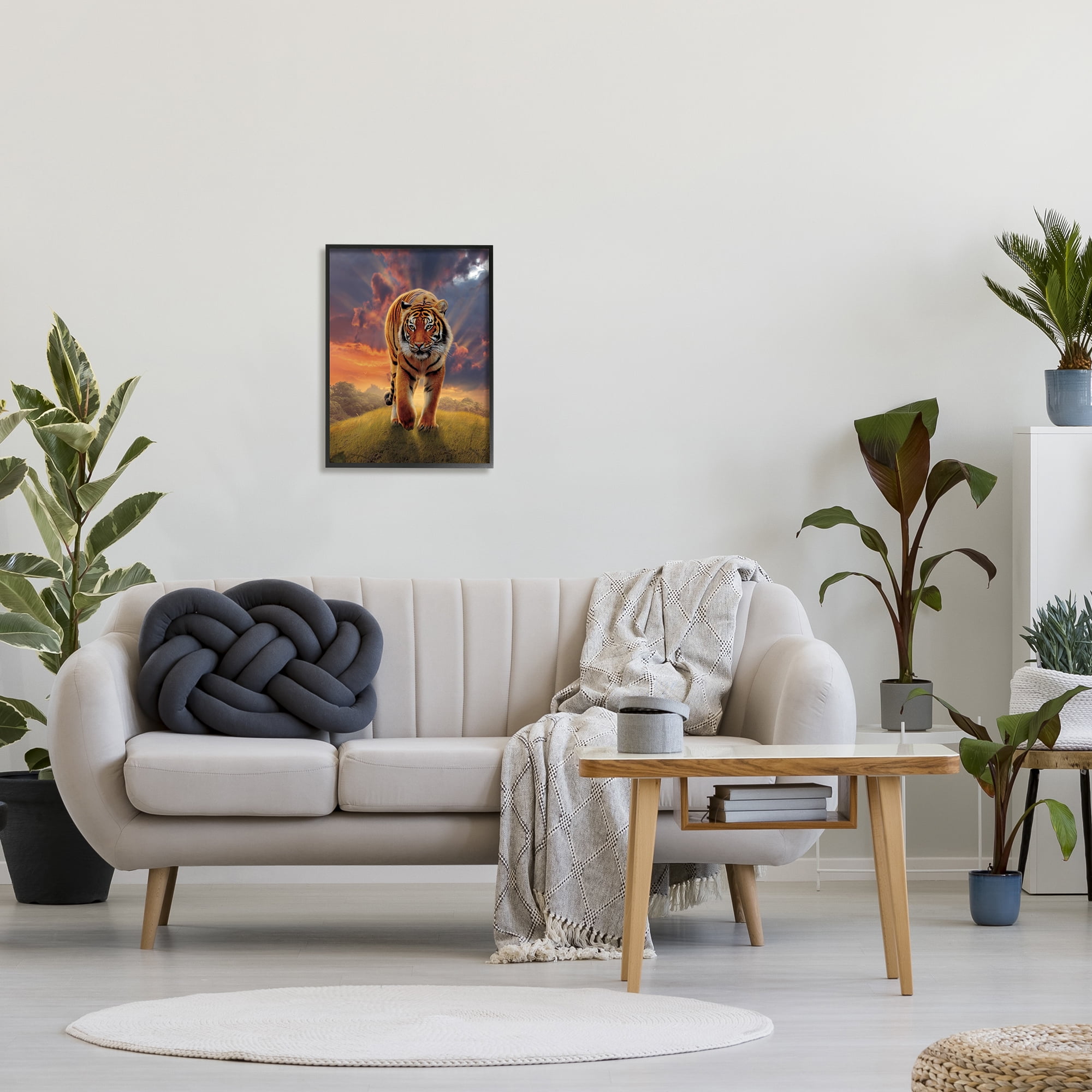 Stupell Industries Rising Tiger Sunset Animals & Insects Painting Black Framed Art Print Wall Art, 16 x 20