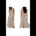 thumbnail image 3 of Vestido Informal de Verano para Mujer, con Escote en V Fruncido, A Rayas, Sin Mangas, y Holgado, con Bolsillos. Gris L, 3 of 8