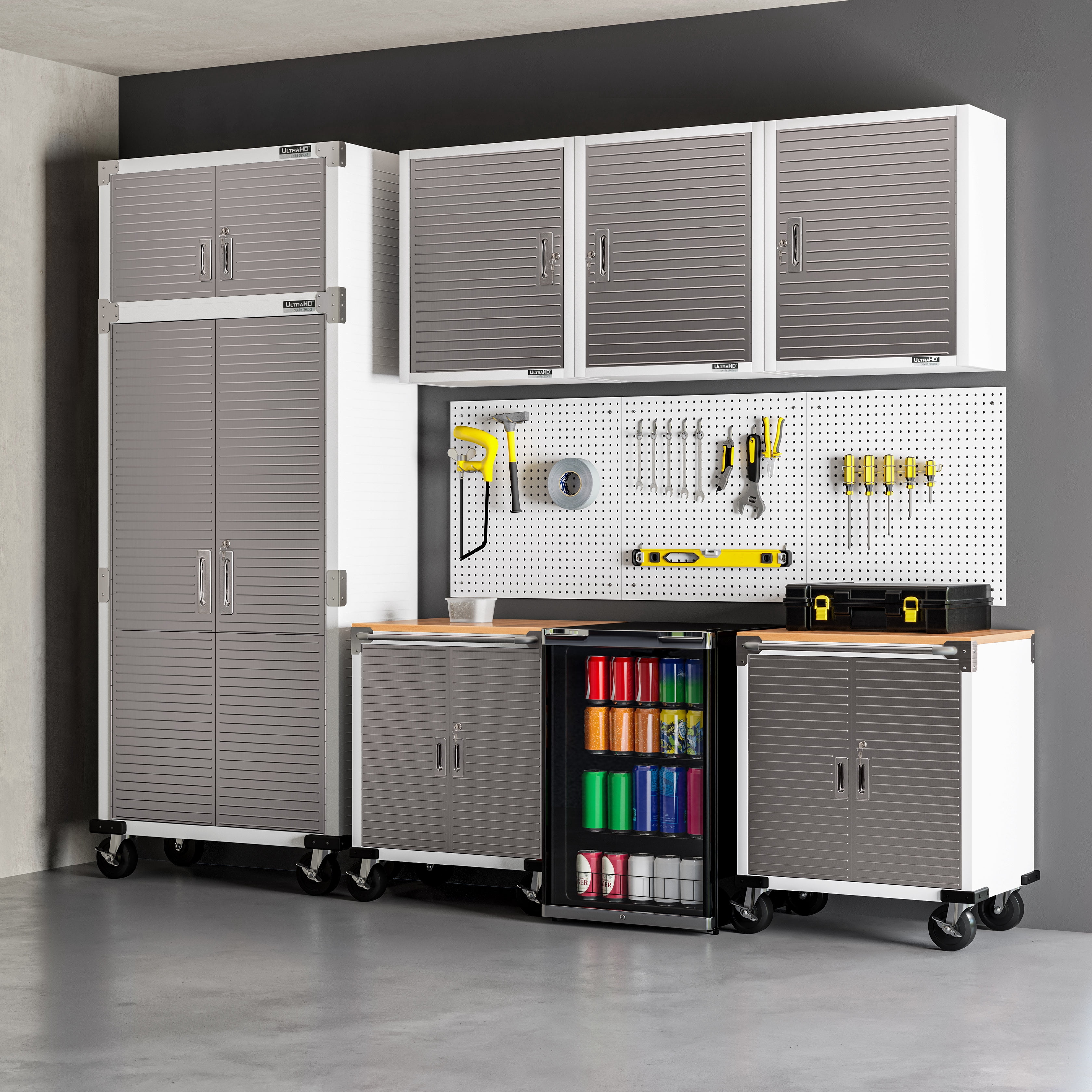 Seville Classics UltraHD® Stacking Top Steel Body Lockable Storage Cabinet Organizer Shelving Unit, 36" W x 18" D x 18.5" H, White