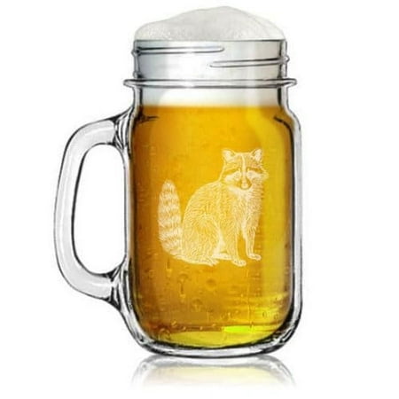 

16oz Mason Jar Glass Mug w/Handle Gift Raccoon