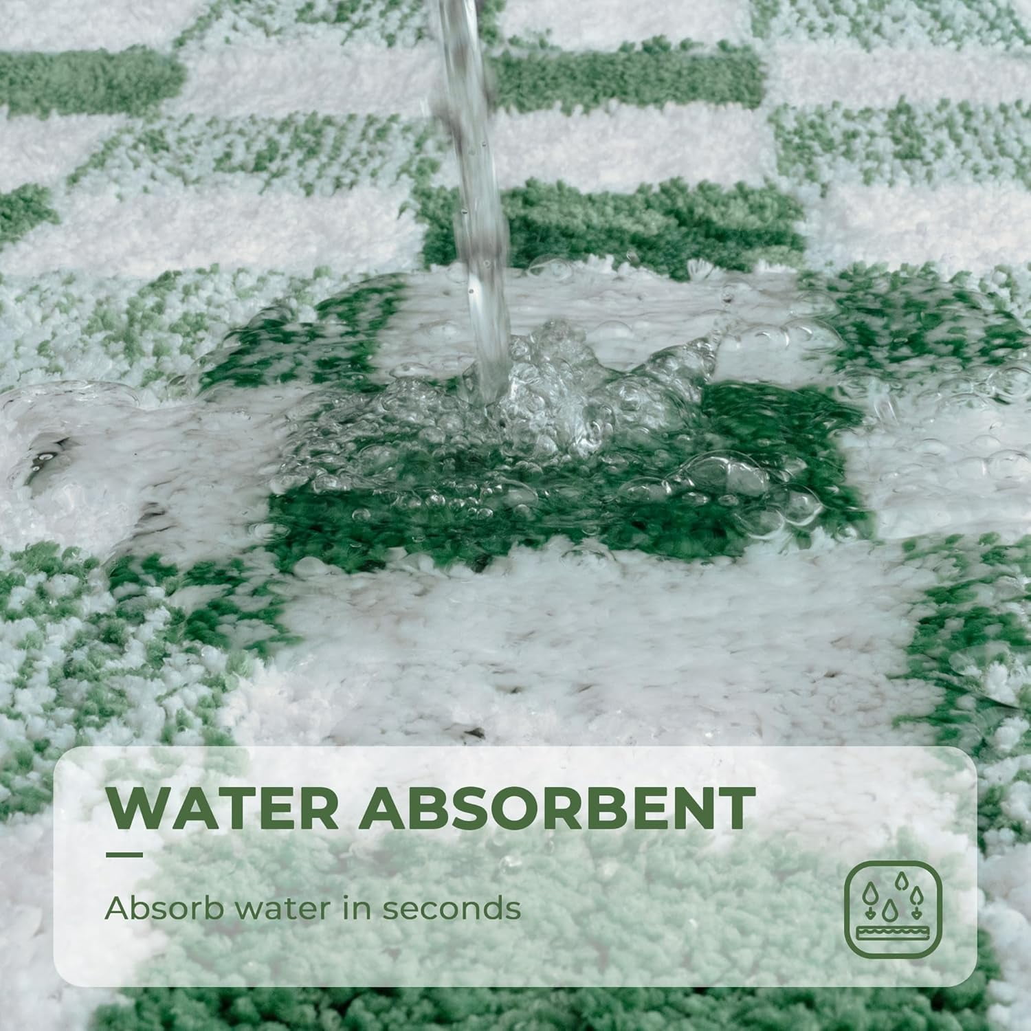 GRANNY SAYS Checkered Bathroom Rug, Absorbent Microfiber Ultra Soft Bath Mat Washable, Non-Slip Bath Rugs, 24" x 16", Green