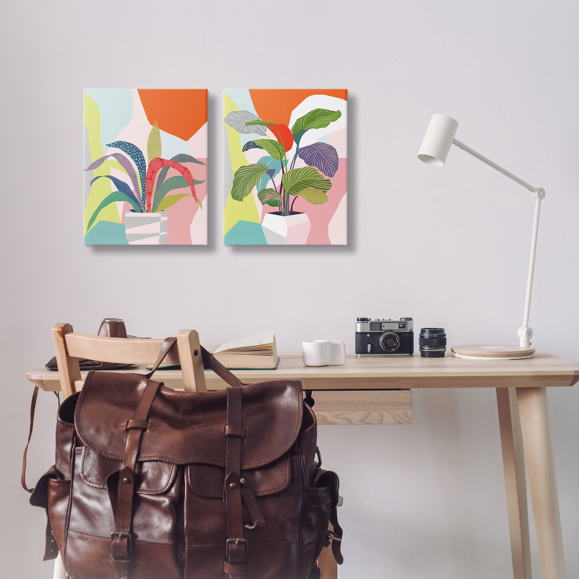 Stupell Industries Lively Patterned Plant Leaves Floral & Botanical Painting Wrapped Canvas Art Print Wall Art, 16 x 20, Set of 2