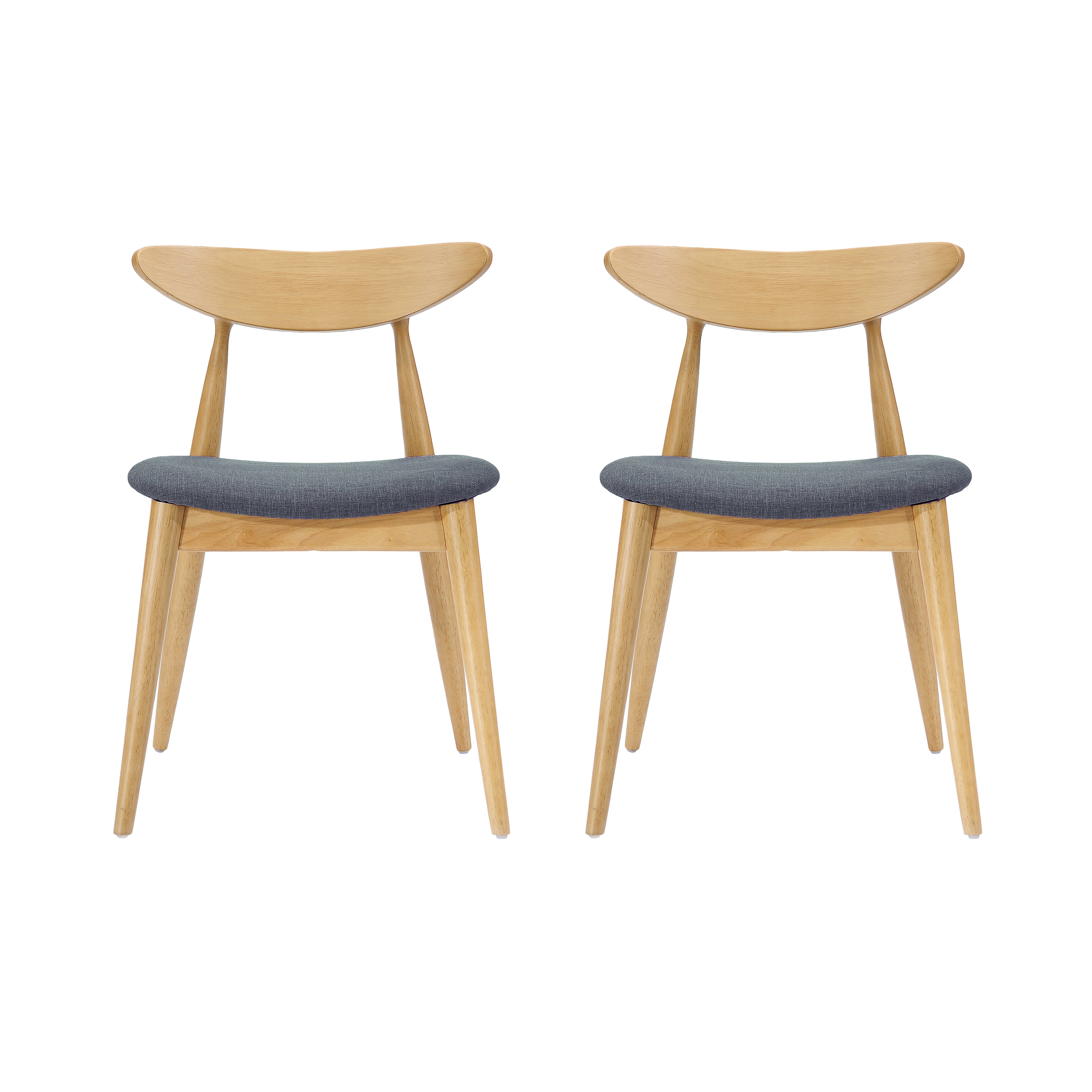 Euroco Dining Chairs Set of 2, Wooden Retro Kitchen Side Chairs with Ergonomic Backrest & Cushion for Dining Room,Natural+Grey