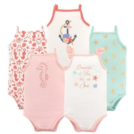 UPC: 0660168553277 | Hudson Baby Infant Girl Cotton Sleeveless Bodysuits 5pk  Beautiful Sea  0-3 Months