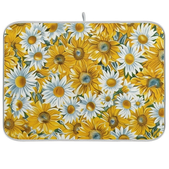 Dish Drying Mat Sunflowers Yellow Kitchen Mats Microfiber Counter Absorbent Dish Pad Drainer Rack 16"x18"