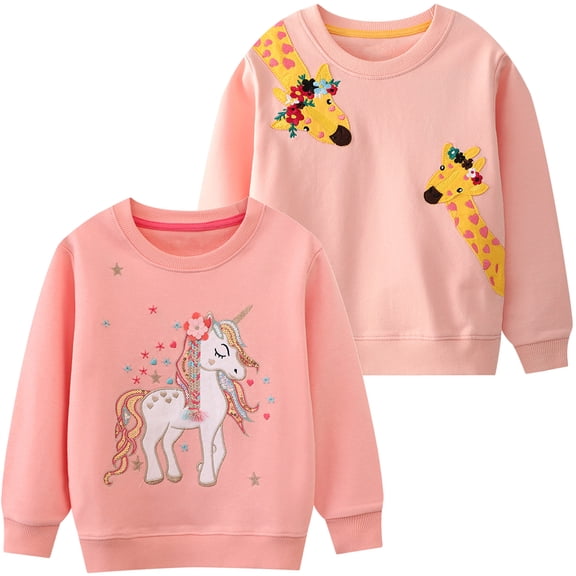 Rimyaw Toddler Girls Sweatshirts 2-Pack Unicorn Pullover Crewneck Cotton Tops Kids Outfit Shirt Clothes 5T