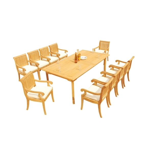 Grade-A Teak Dining Set: 10 Seater 11 Pc: 118" Rectangle Table And 10 Giva Arm Chairs Outdoor Patio WholesaleTeak #51GV2411
