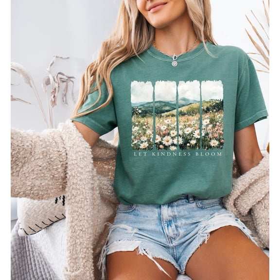 Retro Floral Kindness T-Shirt: Let Kindness Bloom, Inspirational Women's Tee All Size S-5Xl