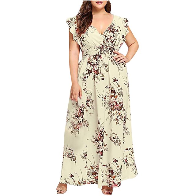 Vestido HUOGUO sexy para mujer, talla grande, estampado con cuello en V, sin mangas