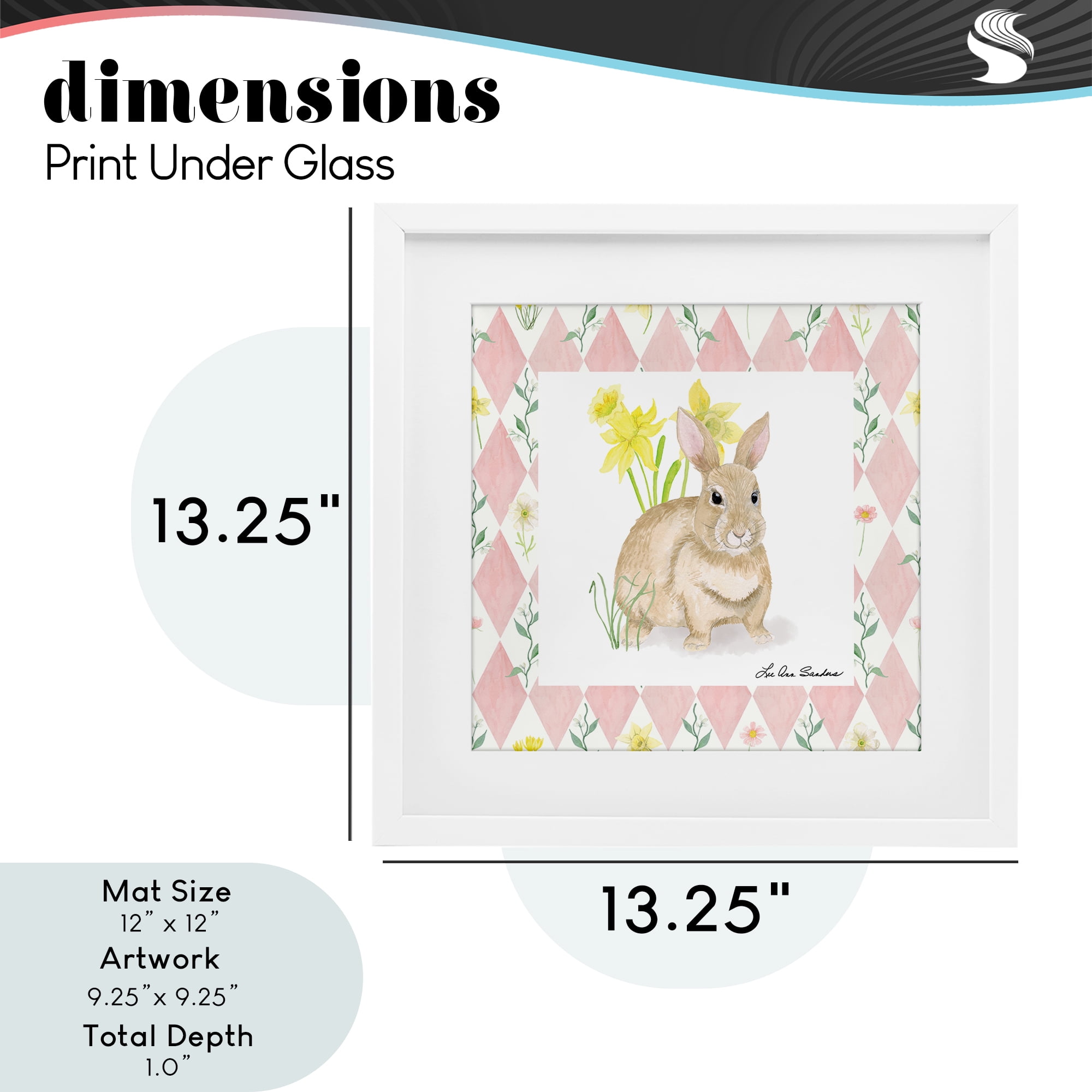 Bunny on Pink Argyle White Framed Print Under Glass, design by Lee Ann Sanders