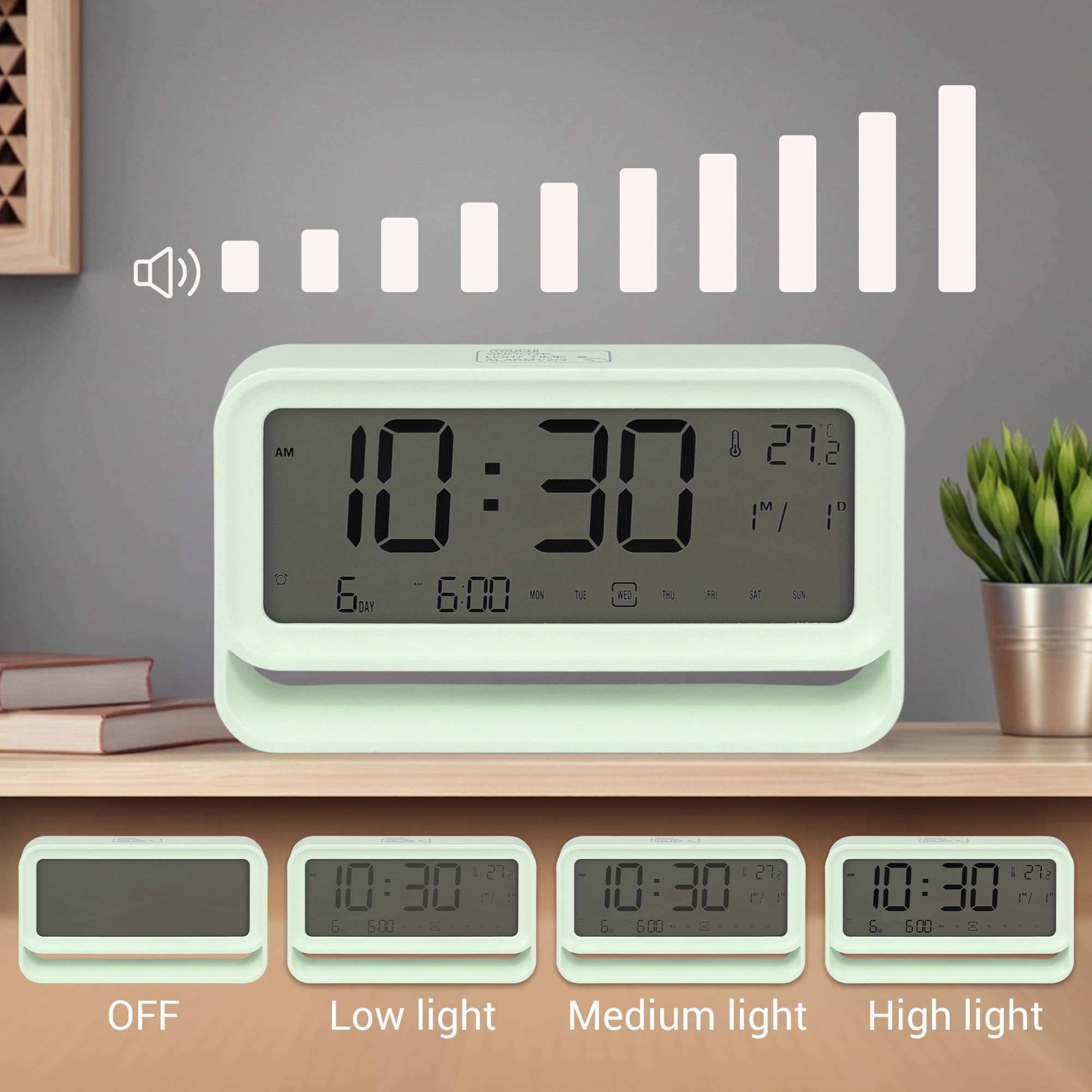 Unique Bargains Night Light Electric Alarm Clock Beige 5.7"L x 1.2"W x 3.3"H