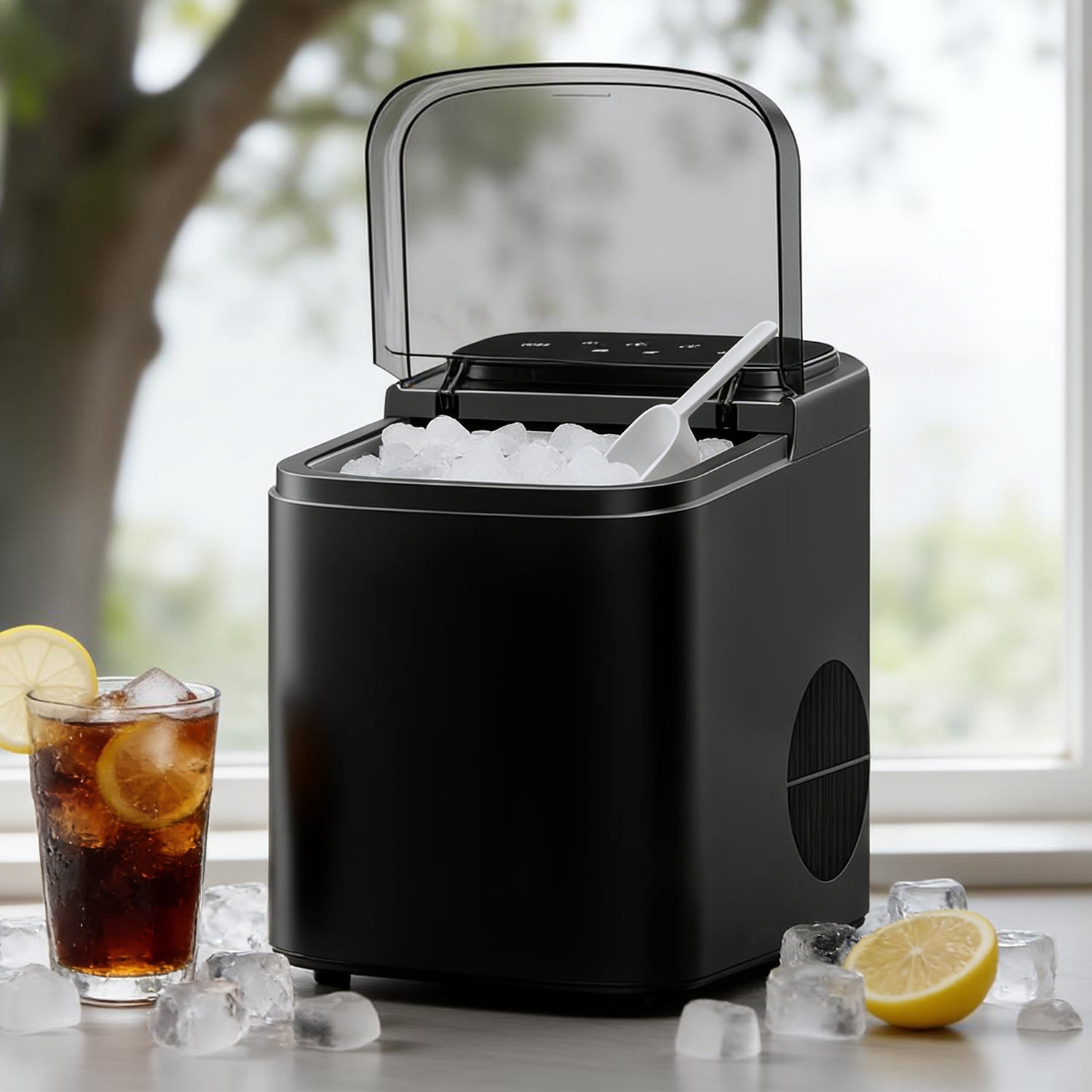 ICYBER BOOM Nugget Ice Maker Countertop, 33 lbs Per Day Portable Pebble Ice Machine, 2 Adjustable Ice Sizes, Soft Chewable Bullet Ice for Home, Party, RV, Self-Cleaning, Full Touch Screen,Black