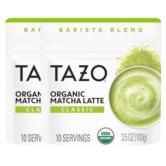 TAZO Organic Matcha Latte Powder, Classic Original, 100g (3.5 oz), Makes 20 Servings, Smooth Café Style Matcha, Easy Hot or Iced, USDA Organic, Vegan – 2 Pack