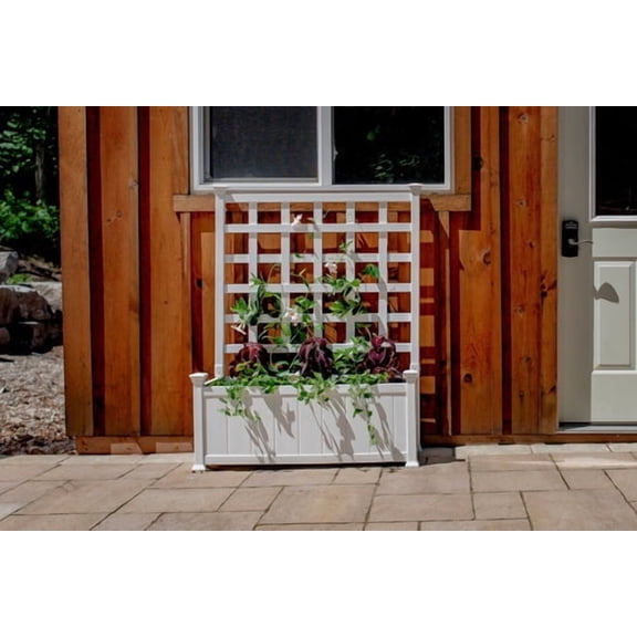 Vita Classic 36" L x 15"W x 48"H Huron Vinyl Planter with Trellis, White, VA68235