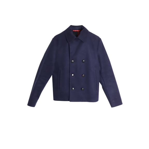 Pre-Owned Alexander McQueen Short Pea Coat in Navy Blue Virgin Wool