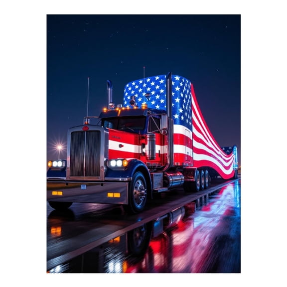 Diamond Art Kit for Adults, American Flag Semi Truck Night Sky Diamond Painting for Adults Beginners, 5D DIY Diamond Art Painting Kits, Colorful Diamond Painting Craft for Home Decor 12x16
