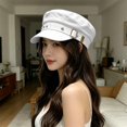 thumbnail image 2 of Holzkary Beret for Women Y2K Star Studded Adjustable Sun Proteation Cadet Cap Cotton Short Curved Brim Flat Top Retro Newsboy Hat Spring Autumn Wear Street Fashion White M, 2 of 5