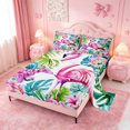 thumbnail image 2 of meiyoeat Tropical Flamingo Floral King Sheets,Green Monstera Leaf Bedding For Girl,4-Piece,1 Flat Sheet,1 Fitted Sheet And 2 Pillowcases, 2 of 6