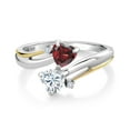 thumbnail image 2 of Gem Stone King 925 Sterling Silver and 10K Yellow Gold Red Garnet and Moissanite 2 Heart Promise Couple Engagement Mother Ring (1.12 Cttw, Available in Size 5, 6, 7, 8, 9), 2 of 5