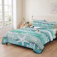 thumbnail image 2 of Queen Quilt Set 90''x96'', Teal Coastal Beach Lightweight Bedspread Coverlet Set with 2 Pillow Shams, Nautical Starfish Coral Vintage Wooden Breathable All Season Quilt Bedding for Bedroom/Guest Room, 2 of 9