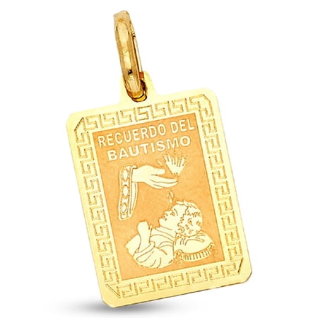 Recuerdo Del Bautismo Pendant Solid 14k Yellow Gold Charm Religious Style Genuine 8 x 14 mm