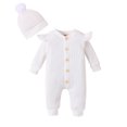 thumbnail image 1 of Gibobby Mamelucos para bebe niño polar Conjunto de ropa para bebés y niñas, para recién nacido, sombrero de punto acanalado, manga larga, mono liso con botones(Blanco, 18-24 Meses), 1 of 5
