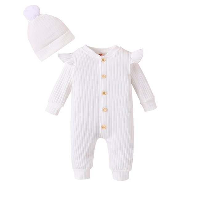 Gibobby Mamelucos para bebe niño polar Conjunto de ropa para bebés y niñas, para recién nacido, sombrero de punto acanalado, manga larga, mono liso con botones(Blanco, 18-24 Meses)