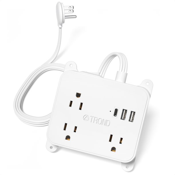 TROND Flat Plug Power Strip with USB C, 5FT Ultra Thin Long Extension
