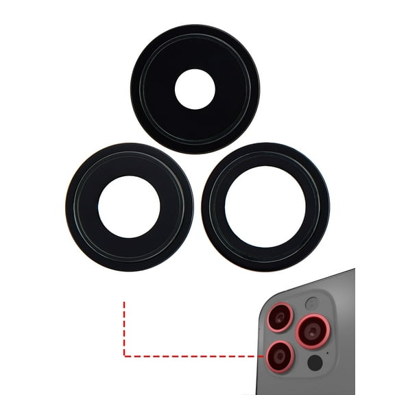 Replacement Back Camera Lens With Bracket & Bezel Compatible For iPhone 14 Pro / 14 Pro Max (Space Black) (3 Piece Set) (Premium)
